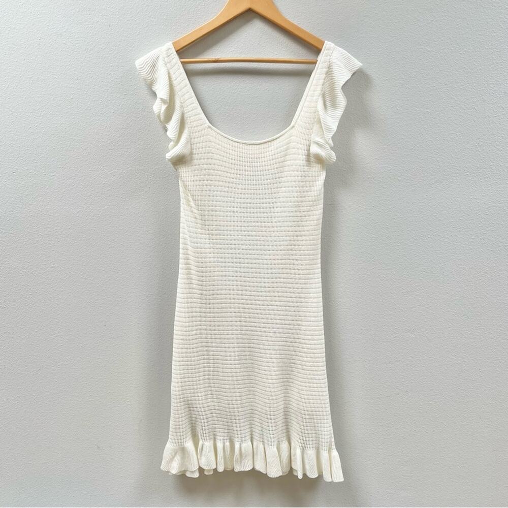 House of Harlow 1960 Knit Crochet Mini Ruffle Dress in Ivory Women's Medium $169 - Picture 5 of 13
